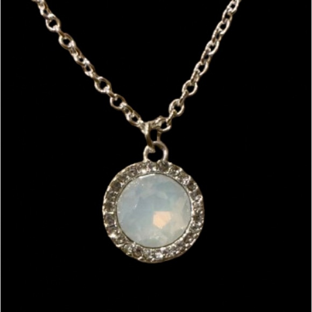 NORA NORWAY Silver Tone Matt White Opal Halo Pendant Necklace - 17" - NWT